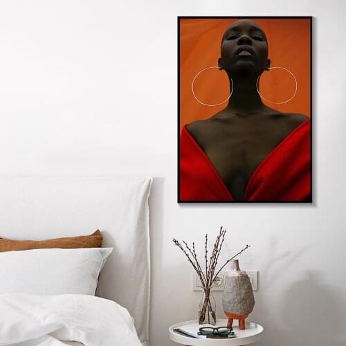 African Art Black and Red Woman Canvas Painting Modern Fashion Posters and Prints Sexy Pictures for Living Room Home Decoration