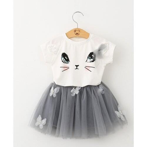 Oklady Girls Dresses 2019 New lovely girls t shirt and pink dress with butterfly clothes set kids autumn children clothing set