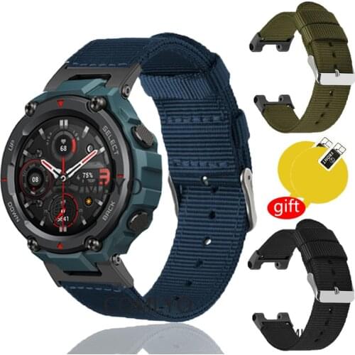For Xiaomi Amazfit T Rex strap Smartwatch nylon Canvas Stainless Steel Buckle Bracelet for amazfit t rex PRO screen protector