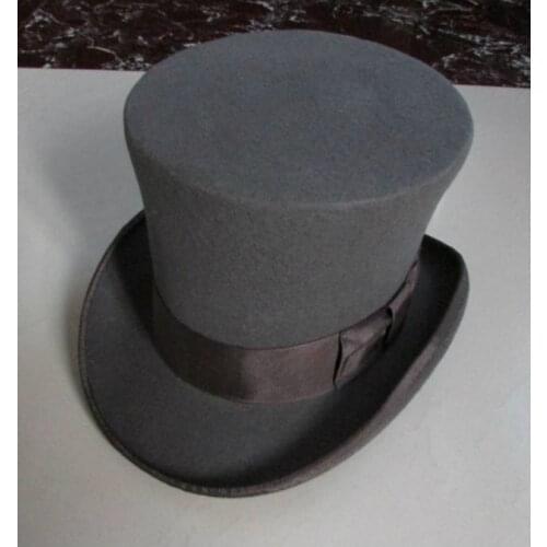 Cylinder Hat for Men British Style Wool Felt High Top 18cm Kapelusz Mad Hatter Women Magician Gentleman Sombrero Bowler Hoeden