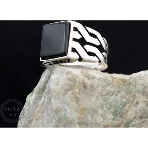 Silva Original 925 Sterling Silver Ring for Men Onyx Black Agate Stone S925 silver fashion Jewelry Gift Mens Rings All sizes