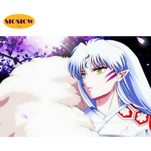 SIOSIOW 5D DIY Diamond Painting Cross-stitch Japanese Anime Inuyasha Figures Full Square 3D Diamond Mosaic Embroidery Decor Room