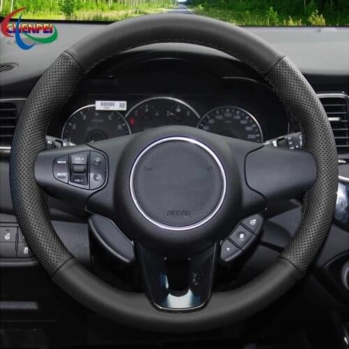 DIY Hand-stitched Non-slip Black Leather Car Steering Wheel Cover For Kia Carens 2012-2019 Car Interior Decoration Accessories