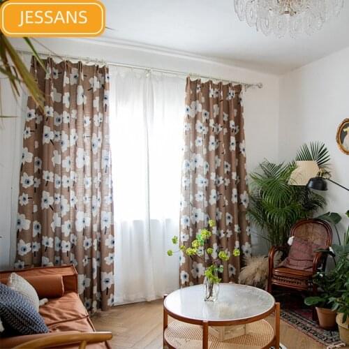 Nordic Country Light Luxury Imitation Cotton Linen Printed Curtains for Living Room Bedroom Balcony Customized Finished Products
