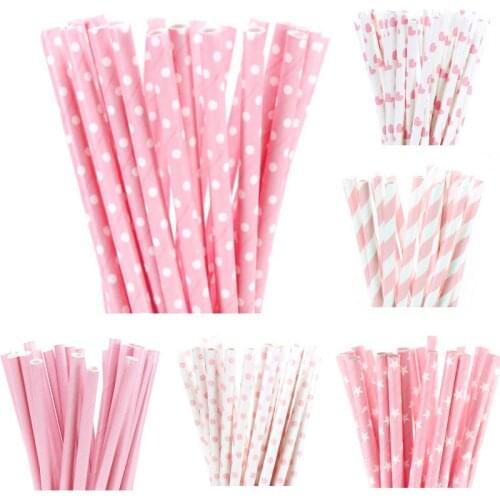 25pcs/lot Light Pink Paper drinking Straws for Kids Birthday Baby Shower Wedding Party Decoration Design Paper Drinking Straws