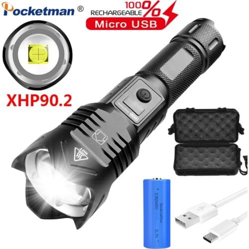 60000Lumen XHP90.2 LED Flashlight XHP50 USB Rechargeable Zoomable Torch lantern Use 18650 26650 Power Bank Hand Lamp for Camping