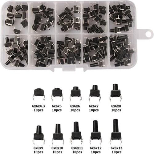 100pcs 6*6 Tact Switch Tactile Push Button Switch Kit 4P Micro Switch Key Switch