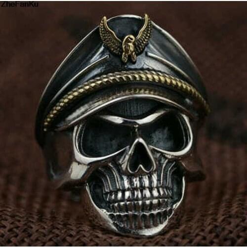 Vintage Fashion Punk Eagle Cap Environmental copper men Punk Skull Ring Halloween Jewelry Accessories