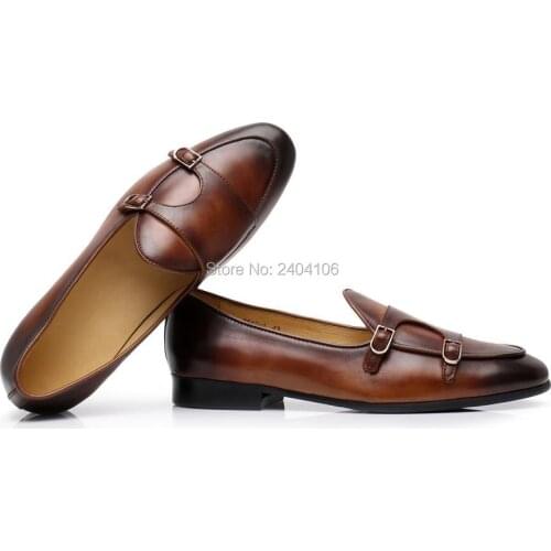 High Quality Spring Male Casual Business Shoes Flats British Vintage Prom Dress Shoes Buckle Strap Slip On Mens Leather Loafers