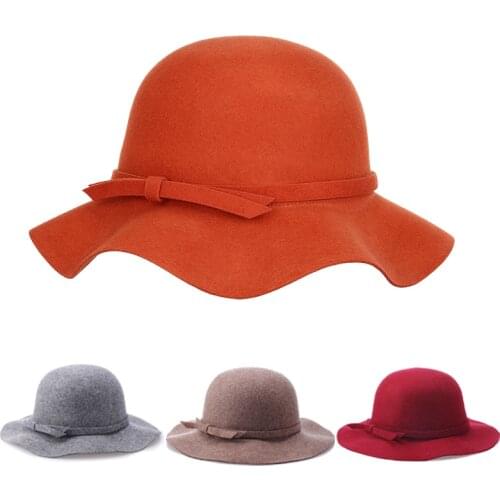Women Felt Vintage 100% Wool Fedora Hat Bowknot Trilby Derby Bowler Top Hat Church Hat