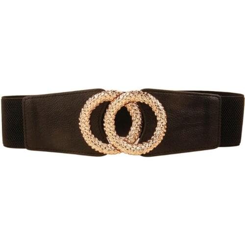 Female Fashion Waistband Black Elastic Belt Women Band Belt Waist Stretch Cinch Dress Coat Clothing Decorations Double Circle
