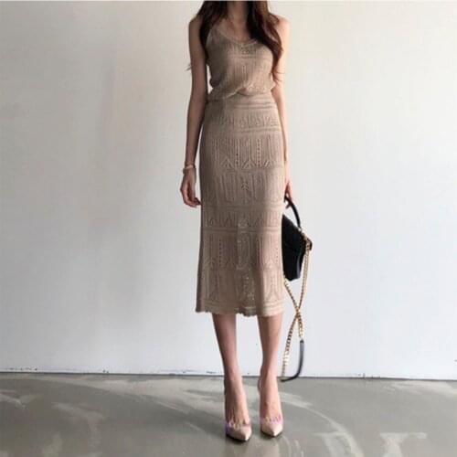 Women Summer 2 Piece Sets 2020 Womens Crop Tops And Skirt Elegnat Knitted Suits Korean Casual Tracksuit Clothes Casacos