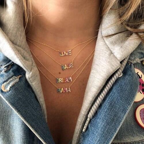 2020 High quality 925 sterling silver rainbow colorful cz MAMA LOVE DREAM necklace for women ladies Bohemia Boho Fashion jewelry