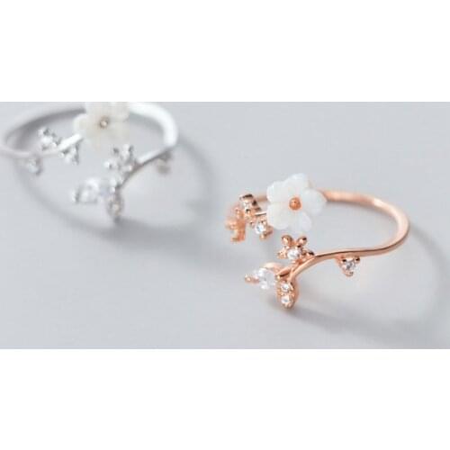 Real 925 Sterling Silver Rings for Women Teen Girls CZ Zircon Flower Adjustable Finger Band Korean Sweet Jewelry 2021