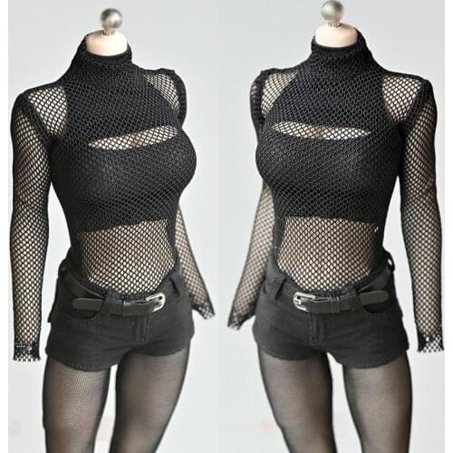 1/6 Female Mesh T-shirt Fishnet Top Suit Casual Long Sleeve Clothes Fit 12'' Action Figure Body