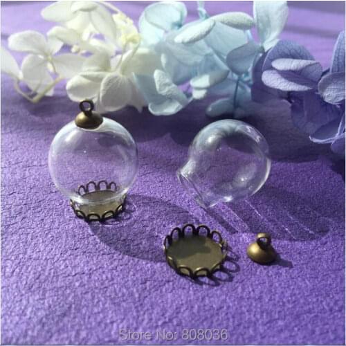100sets/lot 20*12mm mouth open Round Glass Pendant Memory Locket Globe Charm Metal Cap Opening Empty Bottle diy jewelry finding