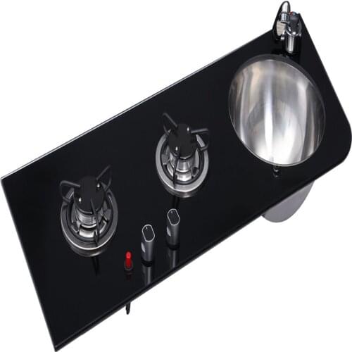 Boat RV 2 Burner Gas Stove Sink Combo With Tempered Glass 917*340*130mm GR-B219