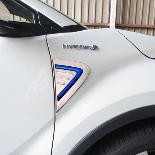 2PCS SUS304 Stainless Steel Silver-Blue Side Body Fender Vent Trim Car Styling Cover Accessories for Toyota C-HR CH-R 2017 2018