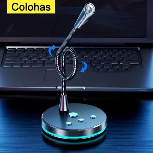 3.5MM USB Computer Microphone RGB Base HD Sound Card With Speaker Headset Jack Noise Reduction Gaming Chatting Rotate Receiver