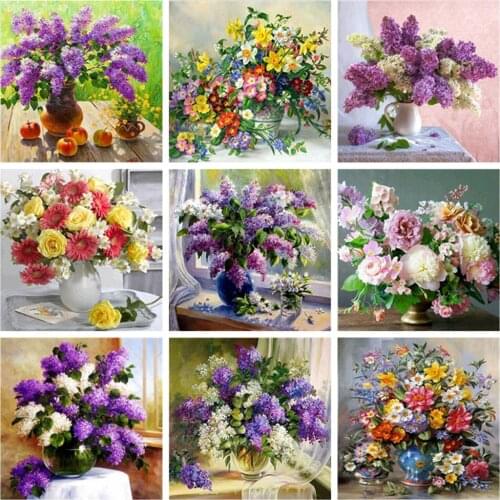 5D DIY Lilac flowers Diamond Painting Mazayka Diamond Embroidery Cross stitch Partial Drill Rhinestones 3D mosaic Pictures Qq-1