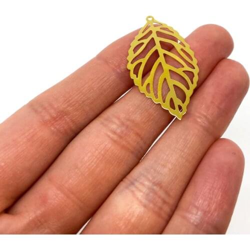 6pcs Brass Leaf Pendant, Leaf Charm, Brass Findings, Earring Findings, Earring Connectors, Jewelry Supplies 35x20mm