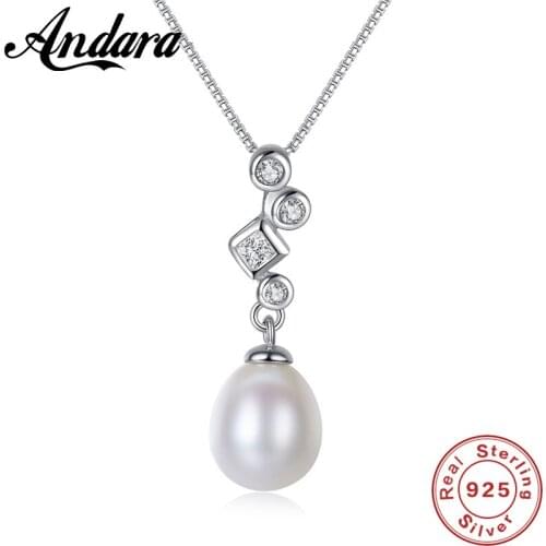 925 Silver Necklace 8-9mm Natural Pearl AAA Zircon Pendant Necklaces Simple Fashion Jewelry