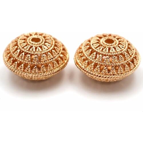 African Dubai Gold Spacer Beads Hollow Connectors Circle Beading DIY Findings for Nigerian Indian Men Women Wedding Jewelry Set