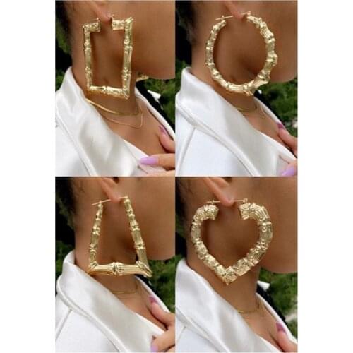 Big Bamboo Gold Dook Knocher Earrings Hip-Hop Oversized Hoop Earrings 90s Geometric Shape Earrings for Womens Fashion Jewelry