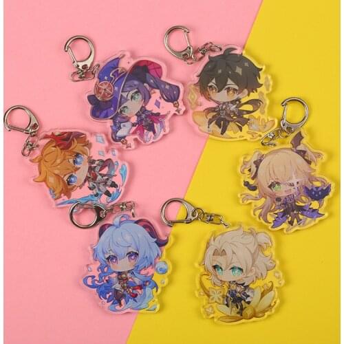 Genshin Impact Keychain Anime Cosplay ZhongLi Venti Tartaglia Hutao Diluc Key Ring Gift Accessories for Cute Game Fans