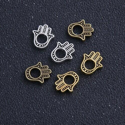 12Pcs 13*15mm Three Color Fatima Hamsa Hand Bead Spacer Bead Charms For Diy Beaded Bracelets Jewelry Handmade Making
