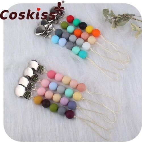 Coskiss Baby Pacifier Chain Multi-color DIY 15MM Silicone Molar Beads No BPA Anti-lost Chain Iron Clip Pacifier Chain