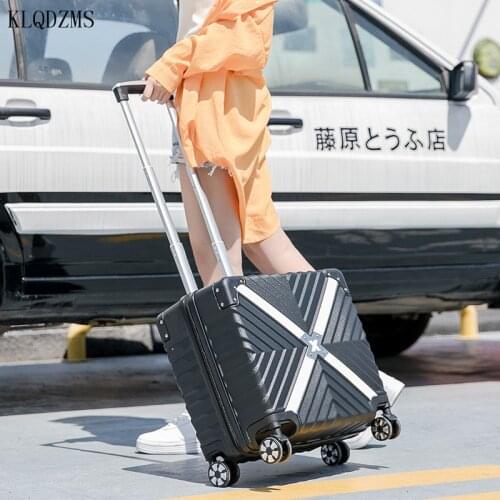 KLQDZMS 18 Inch ABS Women Unisex Creative Suitcase On Wheels Women Lightweight Business Travel Cabin Rolling Luggage