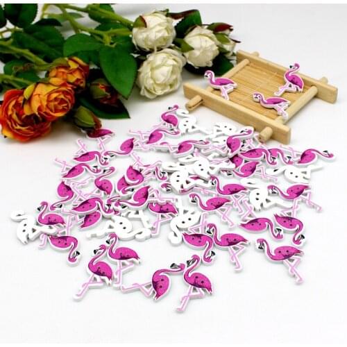 50pcs/lot 2-hole Flamingo Printed Wooden button Sewing Scrapbooking supplies for Crafts DIY Scrapbooking Accessories