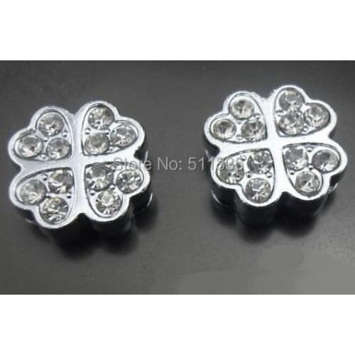 DIY Accessories 100pcs/lot 10mm rhinestones lucky grass slide charm fit for 10mm band
