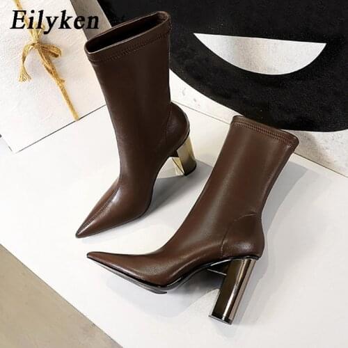 Eilyken Plus Size 34-40 Fashion Slip On Shoes For Women Ankle Boots Winter Warm Short Plush Neri Female Square Heels Pumps