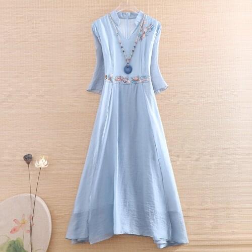 Hi-end Summer Women Cheongsam Dress Embroidery Plum Blossom Slim Elegant Lady Chinese Style A-line Party Qiapo Dress M-XXL