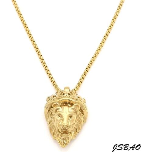 JSBAO Hip Hop Crown Lion Head Pendant Necklace For Men Luxury Stainless Steel Male Jewelry Friendship Gift