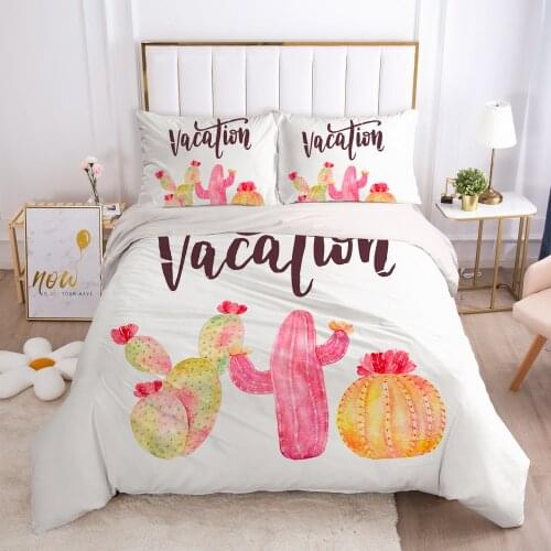 2/3pcs Duvet cover set pillow case Bedding set Queen King Euro Bed linens 220x240 140x200 240x260 Bed set nodic Pink cactus