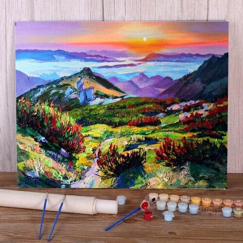 Landscape Sunrise Painting By Numbers Set Oil Paints 50*70 Picture By Numbers Photo Wall Decoration For Children For Handiwork