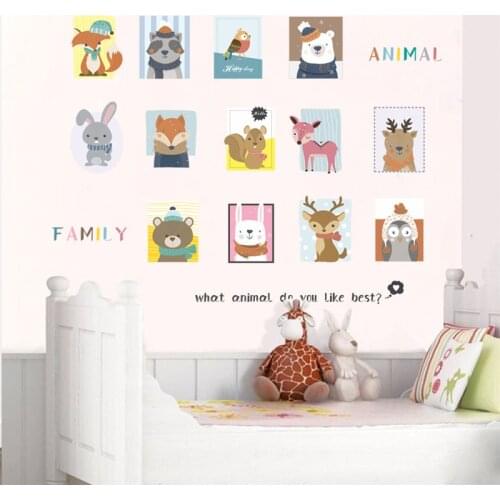 Cartoon Animals Portrait Wall Art Sticker For Office Shop Cinema Kids Room Home Decor Cute Safari Mural Art Diy Pvc Decals
