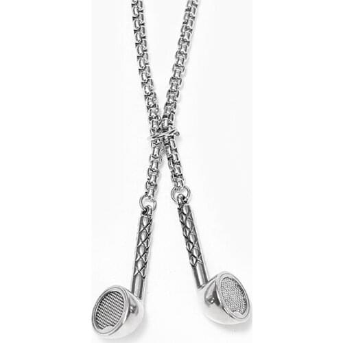 Mens and Women Titanium Steel Earplugs Pendant Hip Hop Hiphop Personality Creative Fashion Long Neck Jewelry 2021 New Necklace