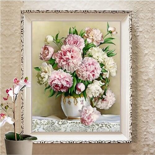 Peony Cross Stitch Embroidery Kits 11CT Flower Scenic Cotton Thread Accurate Printed DIY Needlework Aide New Year Home Decor