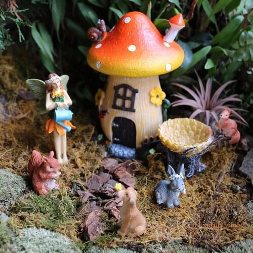 Fairy Garden Miniatures Set Mini Fairy Garden Kit with House Dog Rabbit Squirrels Miniature Garden Bonsai Supplies Decorations