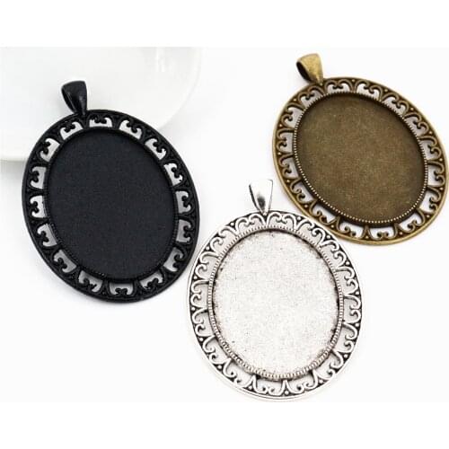 New Fashion 5pcs 30x40mm Inner Size Black Antique Silver Plated and Bronze Pierced Style Cabochon Base Setting Charms Pendant