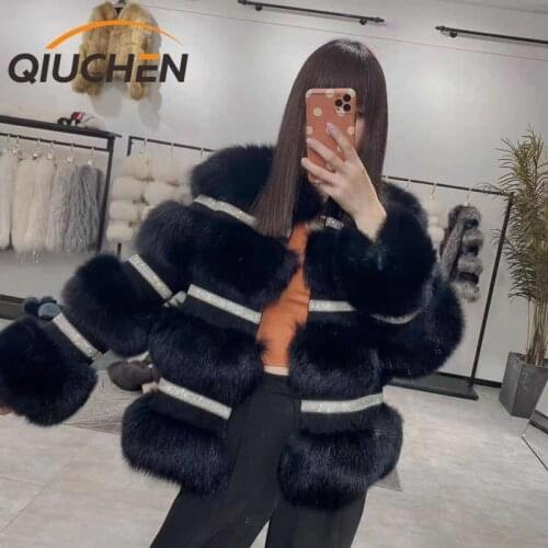 QIUCHEN PJ21000 2021 New high quality real fox fur women fur coat winter jacket fashion model Fur coat natural fur