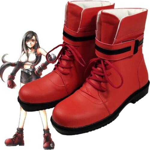 Final Fantasy Tifa Cosplay Shoes Custom Made Boots Adult Flat Red PU Leather Boots Halloween women shoes Carnival Prop