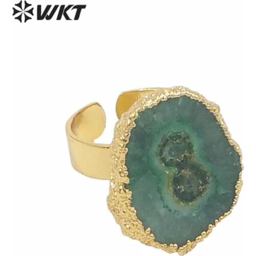 WT-R300 Wholesale Irregular Shape Natural Stalactite Quartz Rings Brass with 24K Metal Plated Fashion Women Jewelry