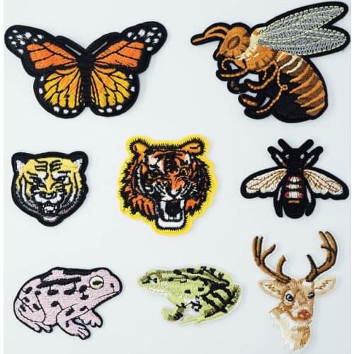 Butterfly Honeybee Wasp Deer Iron On Patches Sewing Embroidered Applique Jacket Clothes Stickers Badge DIY Apparel Accessories