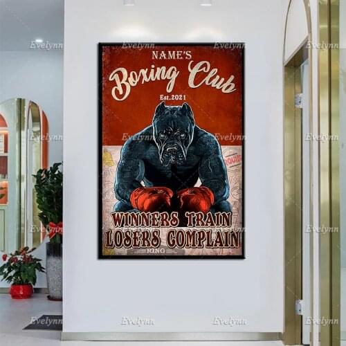 Personalized Pitbull Boxing Club Poster | Winners Train Losers Complain Poster, Boxing Lovers Prints, Pitbull Lovers, Wall Art