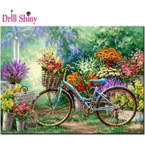 Full embroidery,"flowers and bicycle",diamond painting rhinestones,diamond painting landscape,cross stitch kit,craft,wall arts